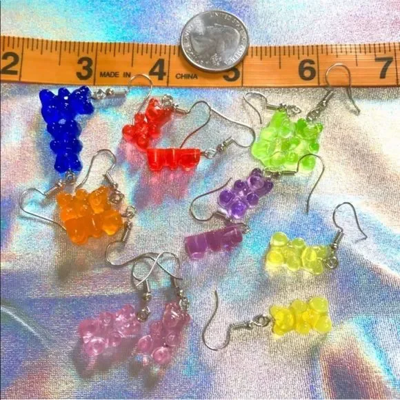Earrings Gummy Bear Candy Colorful Translucent Resin - Picture 11 of 16